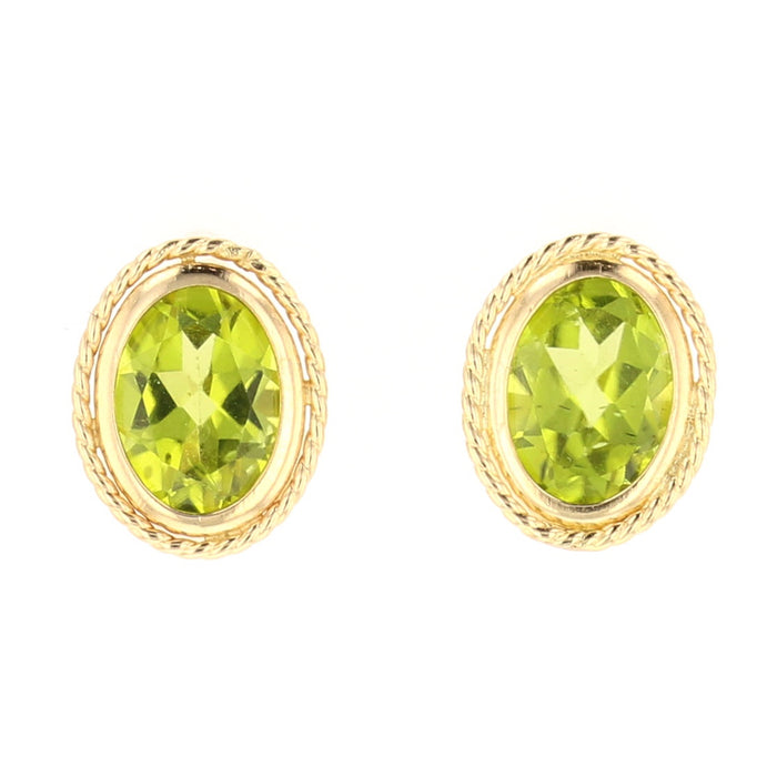 14K Yellow Gold Peridot Oval Stud Earrings