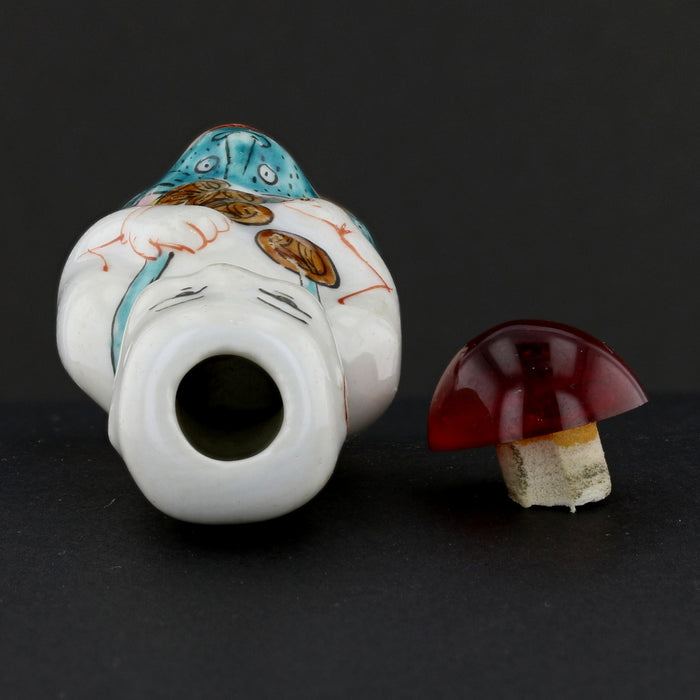 Antique Chinese Porcelain Snuff Bottle Seated Figure with Red Stopper