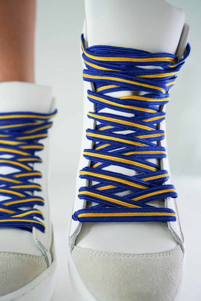 Blue and Gold Striped Sports Laces