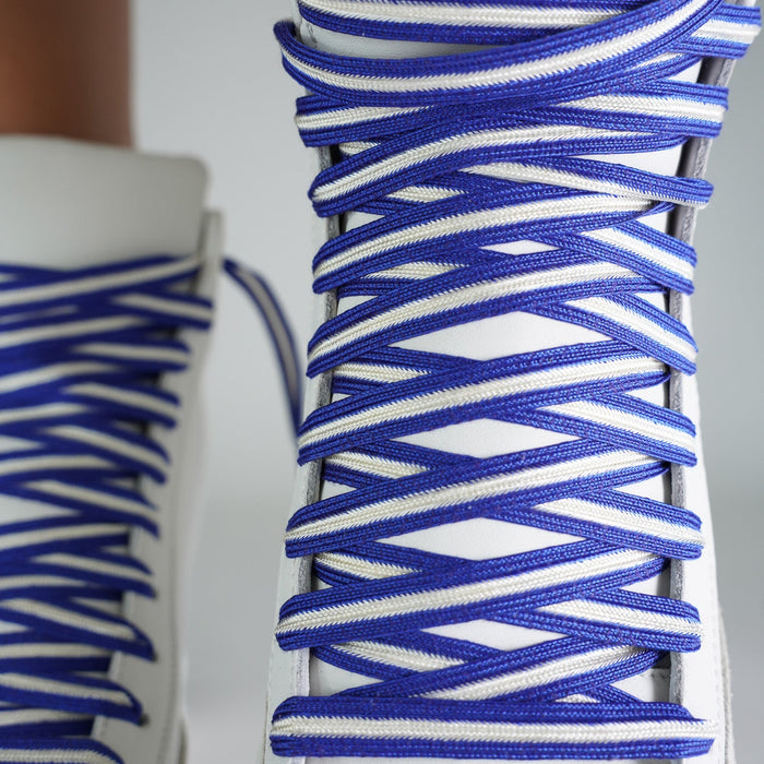 Blue and White Striped Sports Laces