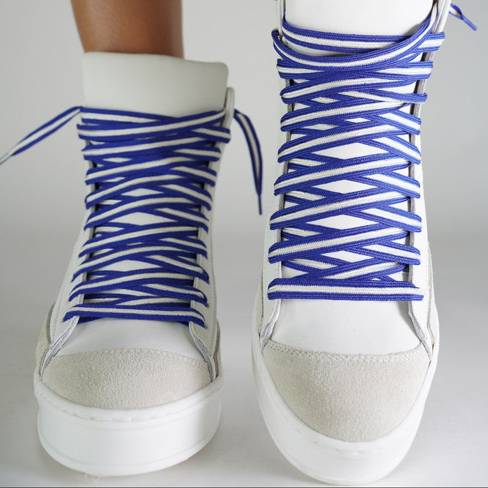 Blue and White Striped Sports Laces