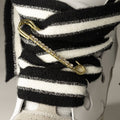 Courageous White/Black Coco Laces and Gold Crystal Encrusted Pin ( Laces and Pin Only)