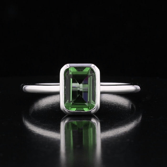 Emerald-Cut Bezel-Set VooDooStone™ Sterling Silver Ring