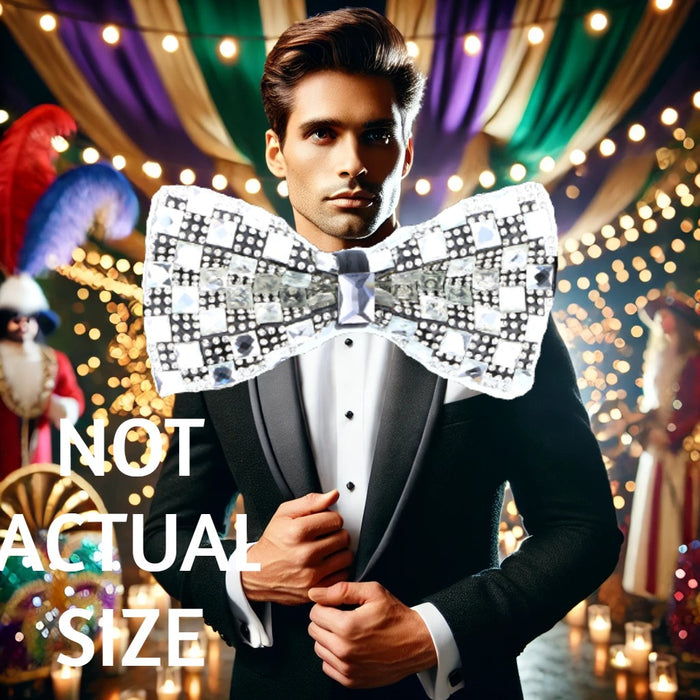 Exquisite Black and Silver Crystal Bow Tie