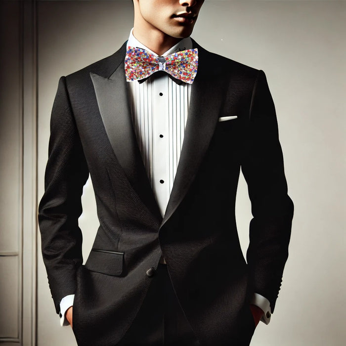 Exquisite Black and Silver Crystal Bow Tie