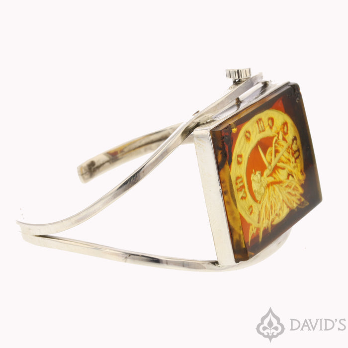 Fairy Carved Amber Cuff - David's Antiques & Jewelry