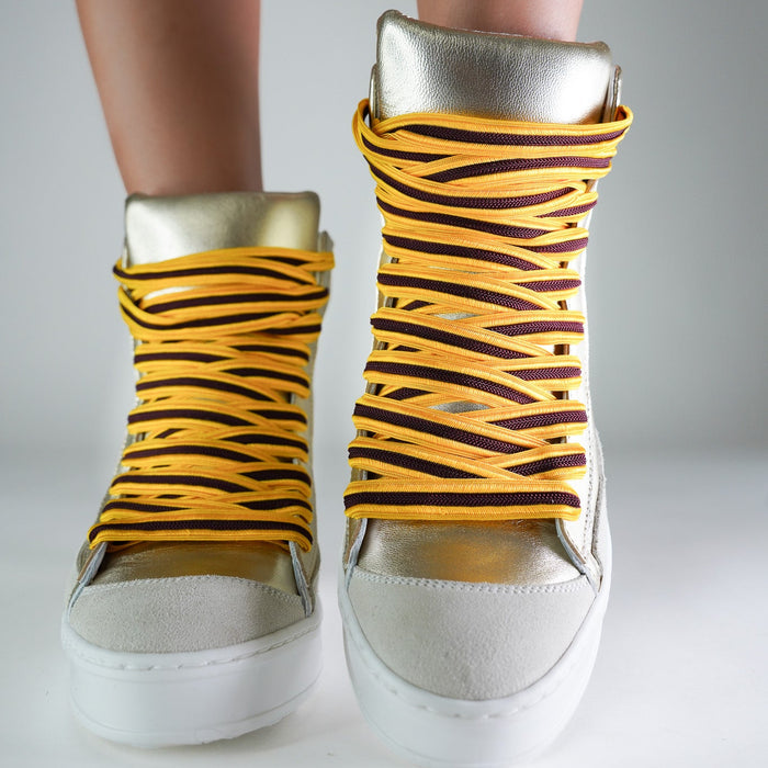 Gold and Burgundy Striped Sports Laces