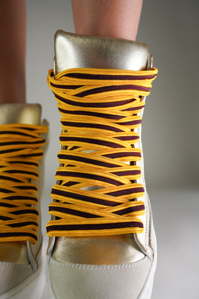 Gold and Burgundy Striped Sports Laces