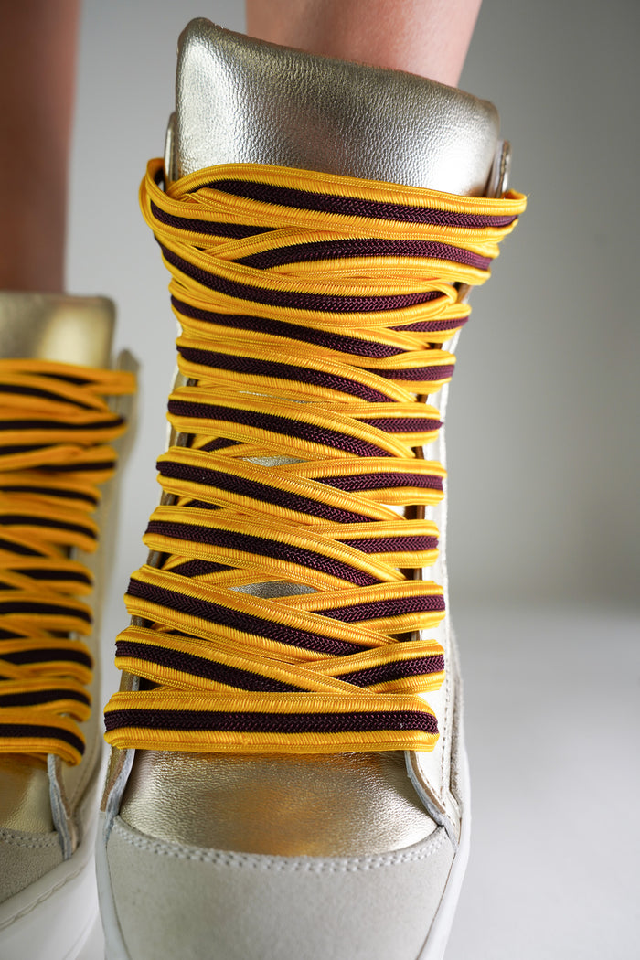 Gold and Burgundy Striped Sports Laces