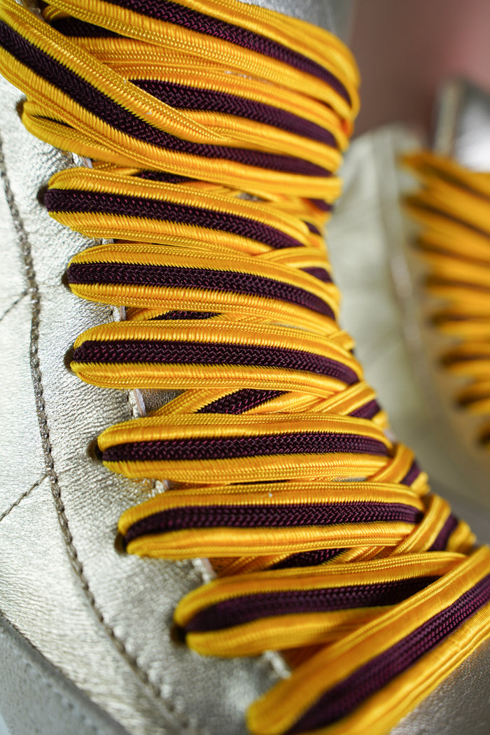 Gold and Burgundy Striped Sports Laces
