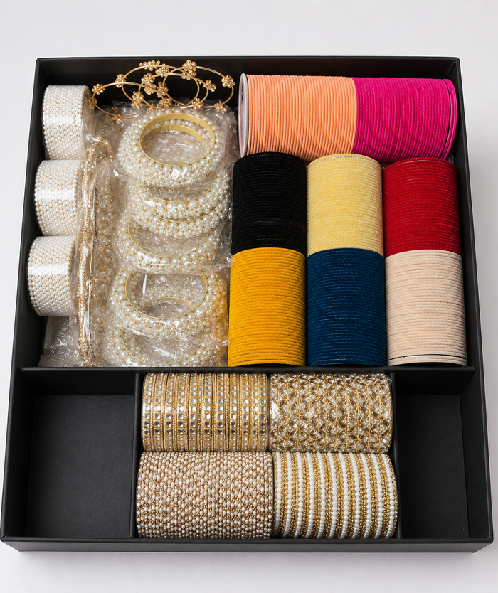 Grand Celebration Velvet & Pearl & Kundan Bangles Box