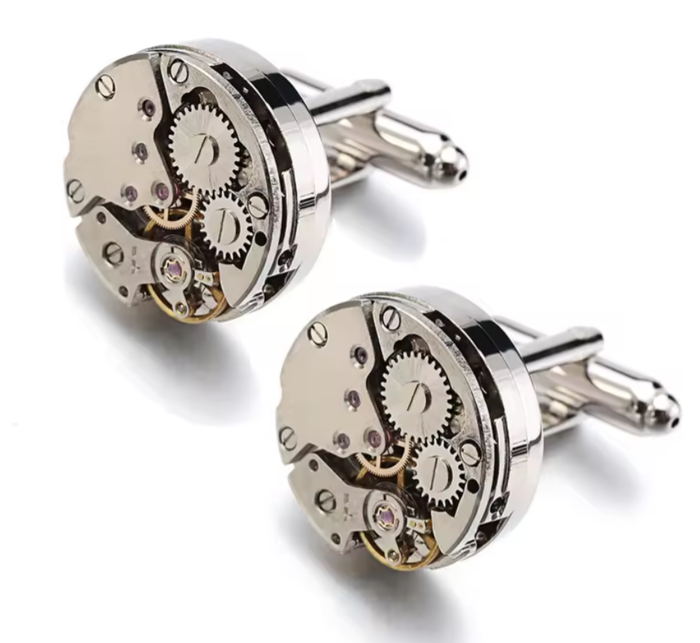 Mechanism Cufflinks Set — 3 Styles (Roulette + Watch Movement Silver + Gold) 893336