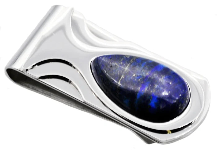 Mens Lapis Lazuli Stainless Steel Money Clip