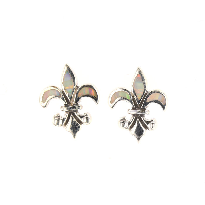 Opal Inlaid Fleur De Lis Studs - David's Antiques & Jewelry
