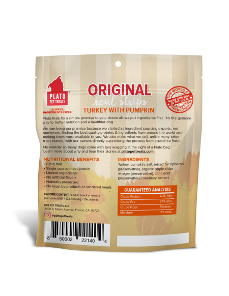 Plato Real Strips Turkey With Pumpkin Meat Bar Dog Treats