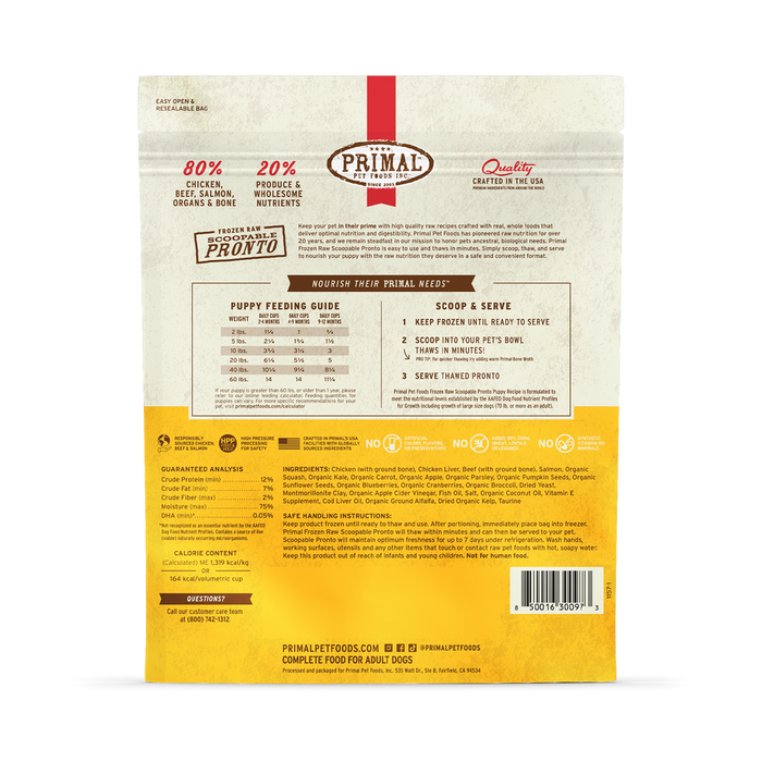 Primal Frozen Raw Scoopable Pronto Dog Food Puppy Recipe