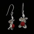 Sterling Silver Red Coral Flower & Leaves Drop Earrings