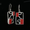 Sterling Silver Two-Stone Rectangular Coral Earrings 893491