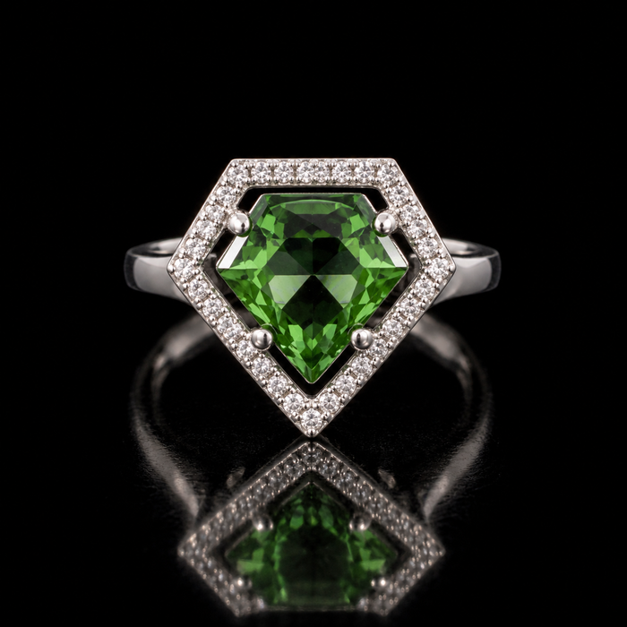 Sterling Silver VooDooStone™ Shield-Cut Halo Ring – Size 6 894784