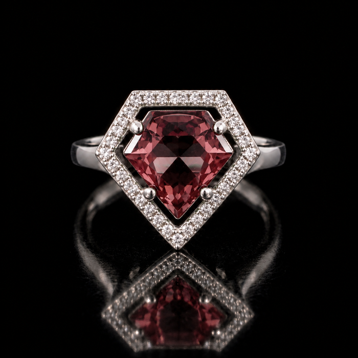 Sterling Silver VooDooStone™ Shield-Cut Halo Ring – Size 6 894784