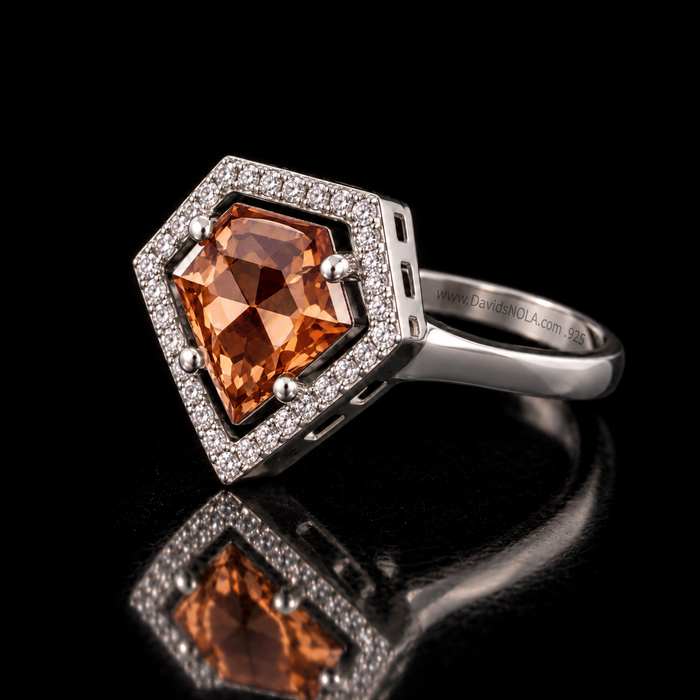 Sterling Silver VooDooStone™ Shield-Cut Halo Ring – Size 6 894784