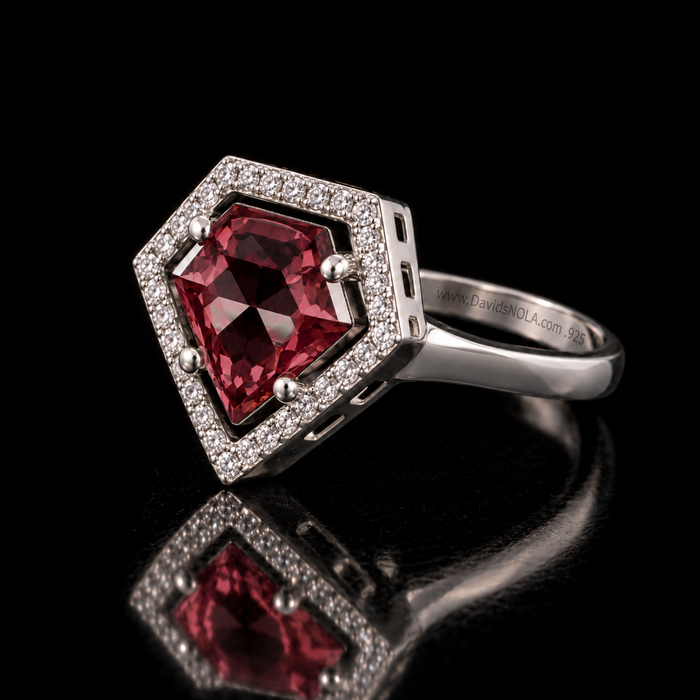 Sterling Silver VooDooStone™ Shield-Cut Halo Ring – Size 6 894784